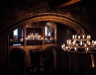 Bride and Groom inside Hedingham Castle